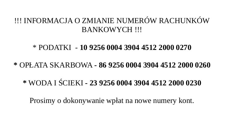 Informacja o zmianie numerów rachunków bankowych